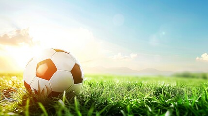 summer heat against a picturesque backdrop of green grass a white soccer ball glides across the field a symbol of the sports success and the joy it brings fun filled season on the meadow wh