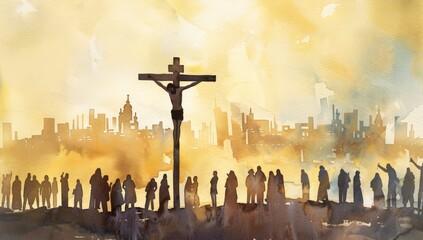 Wall Mural - Jesus dies on the Cross. The Crucifixion and Death of Jesus. Digital watercolor painting.