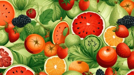 illustration of summer fruits and vegetables background