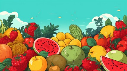 illustration of summer fruits and vegetables background