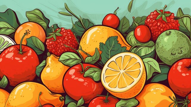 illustration of summer fruits and vegetables background