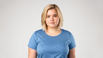 Chubby blonde woman on a light isolated background 