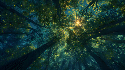 Wall Mural - A forest at night with a sky full of stars