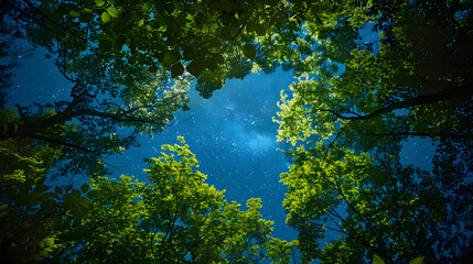 Wall Mural - A forest at night with a sky full of stars