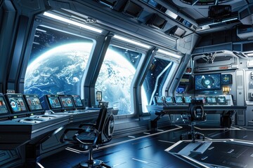 Canvas Print - High-tech control room inside the space station