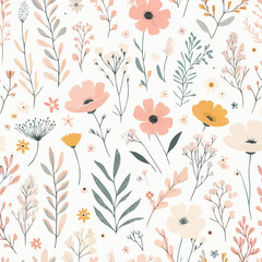 Wall Mural - Cute feminine seamless pattern with wildflowers.