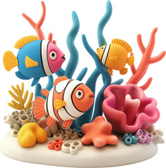 Wall Mural - 3d cartoon illustration of underwater ecosystem