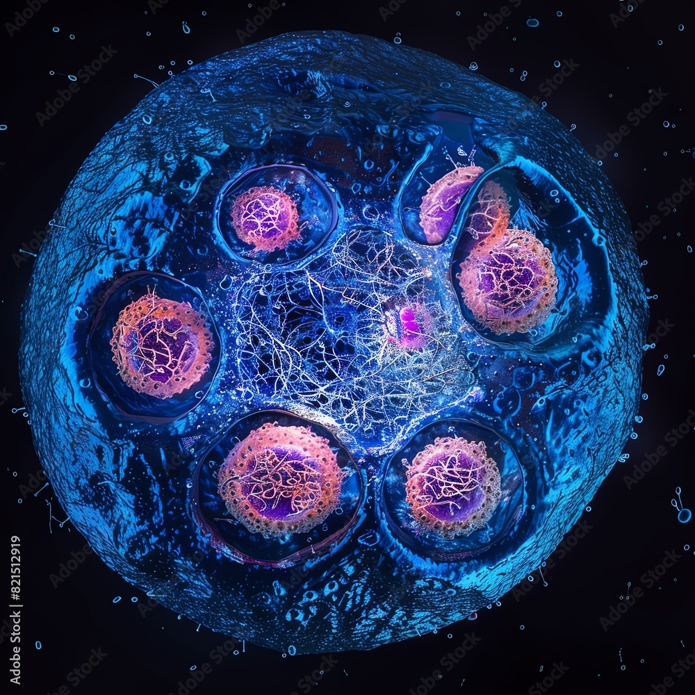 Colorful microscopic view of a plant cell, revealing intricate details ...