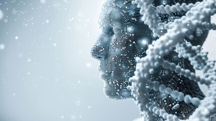 Digital human face with futuristic dna helix