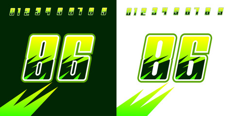 Sticker - racing number 86 light green and dark green for sports, racing, racing and esports, workshops