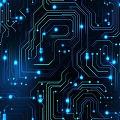 Poster - Futuristic blue circuit board design with glowing lights, representing advanced technology and connectivity in a digital world.