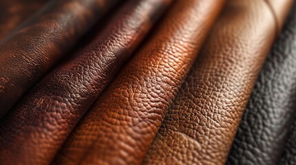 Wall Mural - Series of leather samples showcasing diverse colors and textures, offering a range of design possibilities. Material variety concept