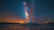 © Nawarit - A geyser erupting under the night sky, with stars and the Milky Way visible above,