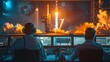 © Nawarit - A group of scientists monitoring a rocket launch from a mission control room,