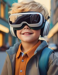 niño rubio con visor de realidad virtual.  2