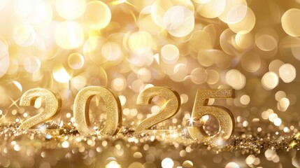 new year 2025, gold sparkling 2025 design with bokeh. gold wallpaper designs 2025