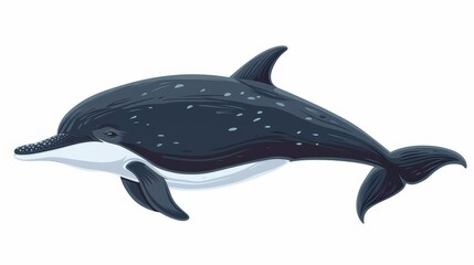 A unique hybrid creature, a dolphin sporting narwhal tusks, captured in the ocean depths.