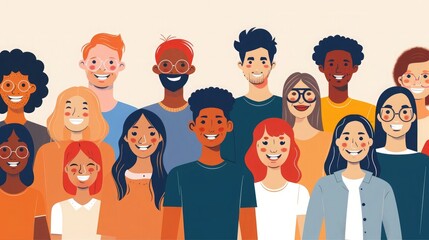 Wall Mural - A group of happy people of diverse ethnicities and nationalities are smiling