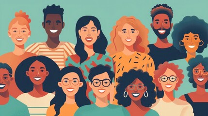 Wall Mural - A group of happy people of diverse ethnicities and nationalities are smiling
