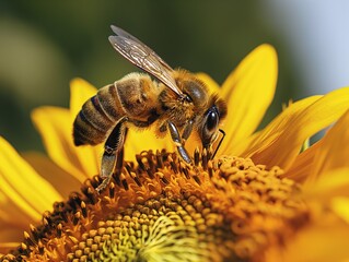 A bee is on a yellow flower