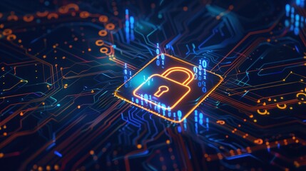 Poster - Digital padlock icon of cyber security and data protection technology,.and business data privacy concept.
