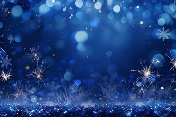 Wall Mural - silvester party new year background banner panorama long- sparklers and bokeh lights on dark blue ni