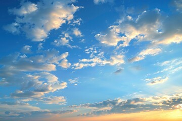 Sticker - Sunset on blue sky. Blue sky with some clouds. blue sky clouds, summer skies, cloudy blue sky with generative ai