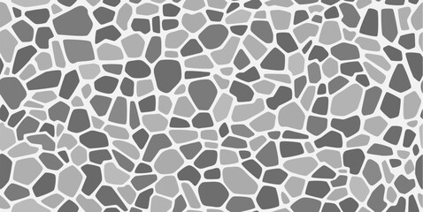 grey gravel and pebble mosaic stone pattern with paving texture, vector seamless background. abstrac
