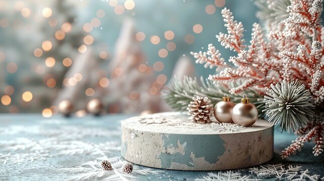 Holiday Elegance: Beige Splay Christmas Studio Text on a 3D Pedestal
