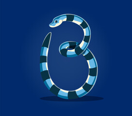 Fototapete - Sea animals and underwater font, letter B as cartoon sea snake or undersea character, vector ABC. Sea animal font type or underwater ocean alphabet letter B as sea snake krait for undersea typography