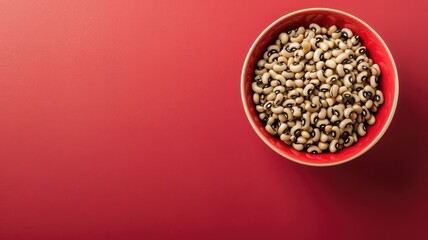 Wall Mural - Bowl of black-eyed peas against red background