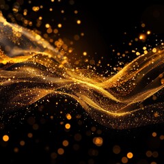 Poster - Abstract Golden Wave. Shiny gold line design element with sparkling effect on dark background