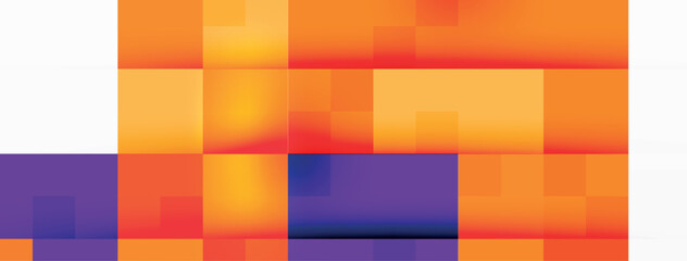 Aufkleber - A close up of a colorful background with purple and orange squares on a white background, featuring Colorfulness, Symmetry, Patterns, and shades of Magenta and Electric blue