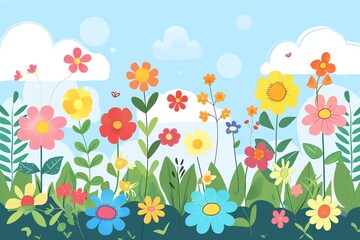 flower flat design front view garden theme cartoon drawing vivid