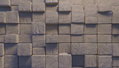 Wall Mural - Textured, Natural Stone Mosaic Tiles arranged in the shape of a wall. Semigloss, 3D, Blocks stacked to create a Rectangular block background. 3D Render