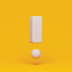 Fototapete - Realistic rotating white exclamation mark symbol on yellow. Exclamation icon with 3d effect. Warning attention mark symbol three-dimensional rendering vector illustration