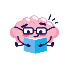 Wall Mural - cartoon brain reading a book