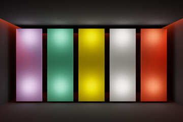 Fototapete - 3D illustration of bright stripes burning on black isolated background. Bright rectangle for design