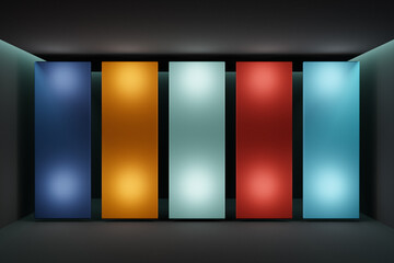 Fototapete - 3D illustration of bright stripes burning on black isolated background. Bright rectangle for design