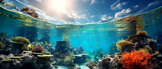 Wall Mural - Ocean acidification impacts shellfish and coral reefs,