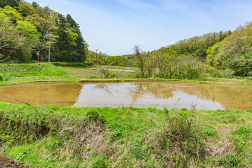 Wall Mural - Agricultural and mountainous landscape of Sado Nishimikawa trace back to Sado Gold Mine, Important Cultural Landscape of Japan, World Heritage Tentative List of Japan