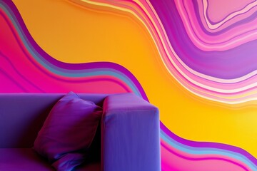 Aufkleber - Energetic Wallpaper Featuring a Neon Melting Design in a Modern Lounge Setting