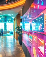 Poster - Diverse Team Interacting with Advanced Digital Dashboards in Modern Office During Daytime