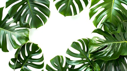 Wall Mural - Vibrant tropical leaves against a white background, perfect for wallpaper or background