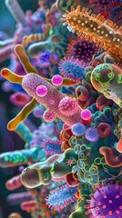 Poster - Vibrant D of Intricate Microscopic Microorganism Colony Revealing Lifes Complex Cellular Structures