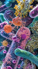 Poster - Vibrant D of a Microscopic View Intricate Microorganism Colony Thriving in a Cinematic Realm