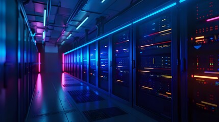 Wall Mural - Futuristic Data Center with Neon Lights
