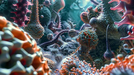Poster - Microbial Tapestry of Biomorphic Structures A Digital Rendering Inspired by Scientific Visualization