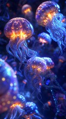 Poster - Bioluminescent Abundance A Vibrant Dance of Glowing Organisms in the Abyssal Depths