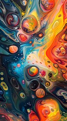 Poster - abstract expressionist painting capturing the intricate world of microscopic life within a